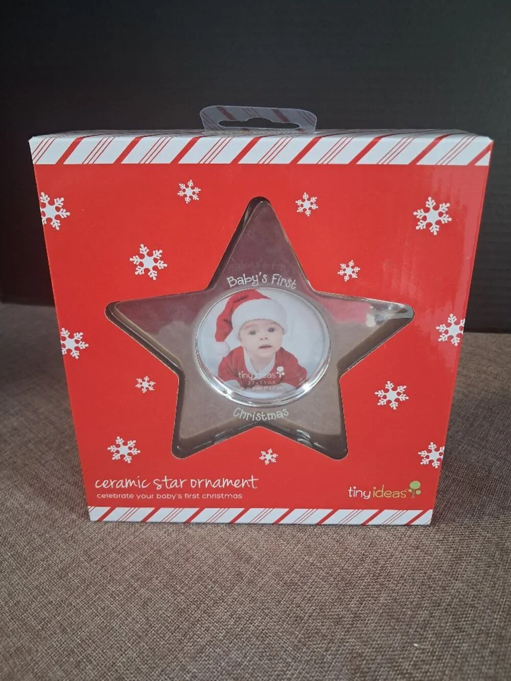 This Is A Packaged Tiny Ideas Baby's First Christmas Ceramic Star Ornament